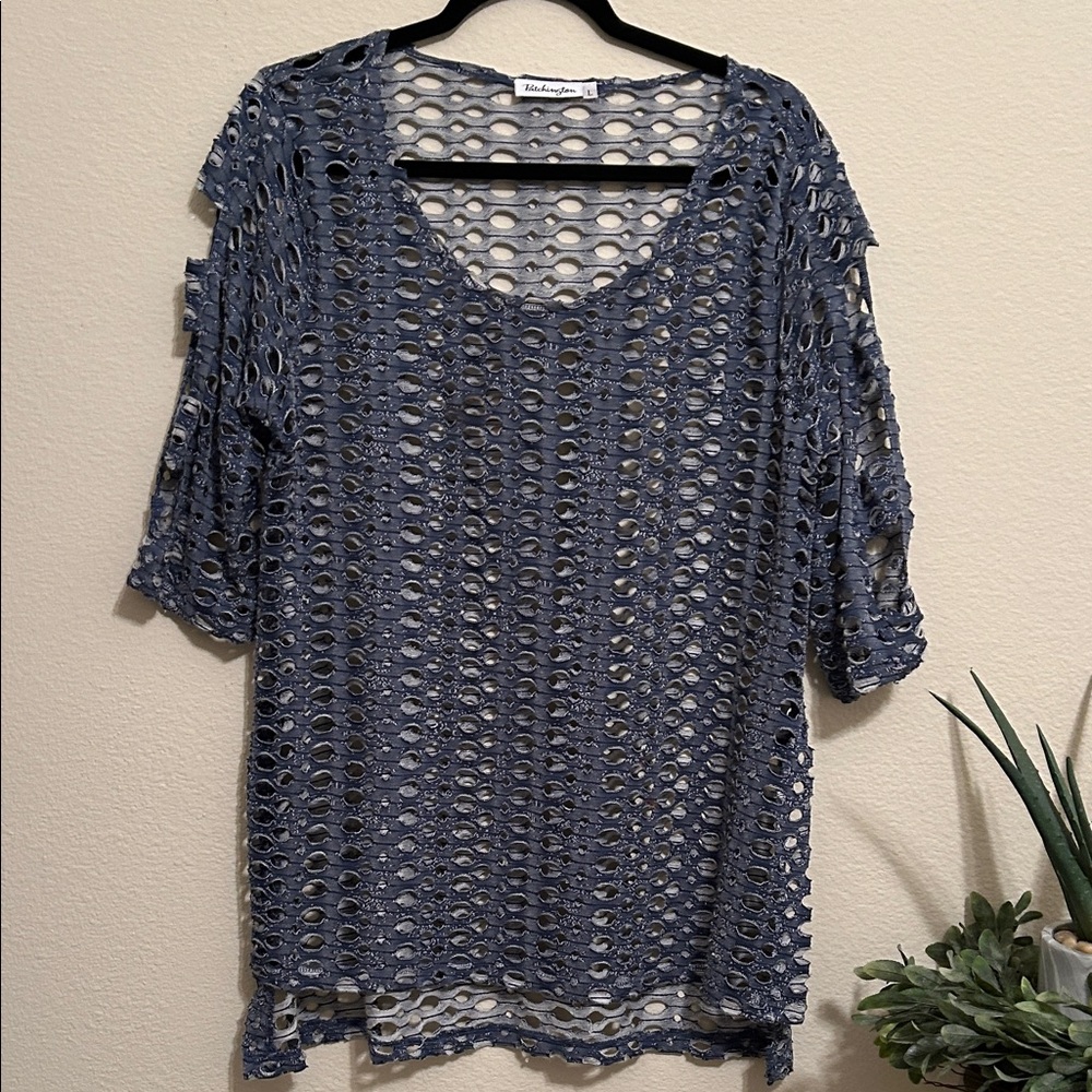 Patchington Blue Open-Knit Blouse